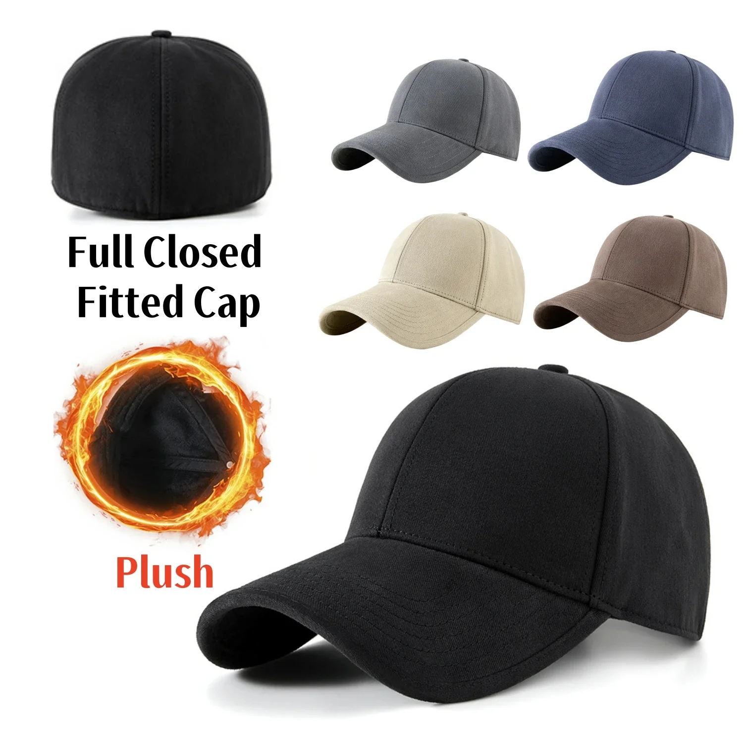 

Winter Keep Full Closed Warm Plush Thicken Fitted Caps New Dad Hip Hop Hats Baseball Bill Cap Elder Outdoor Visor Brim Era
