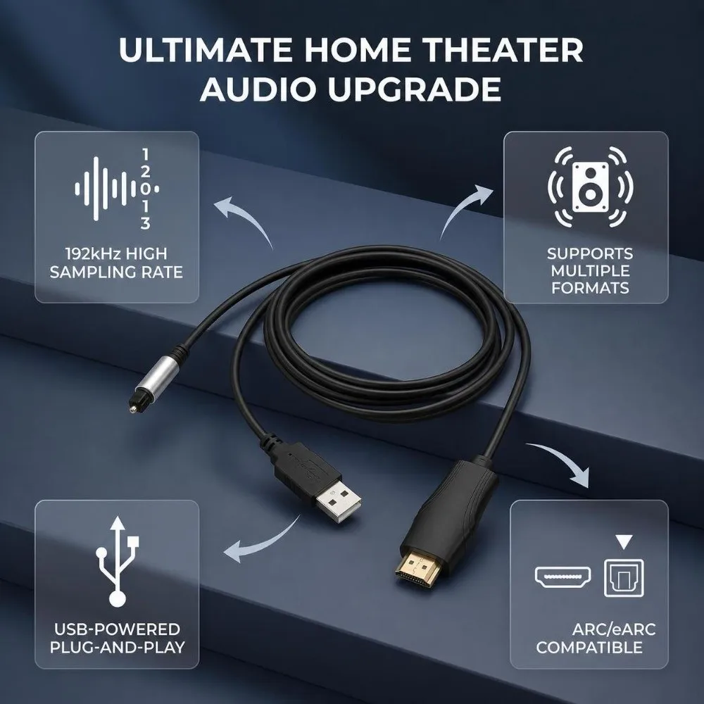 192KHz 24bit eARC ARC to Optical Converter HD to Optical Adapter Plug and Play Sound Extractor PCM Supported