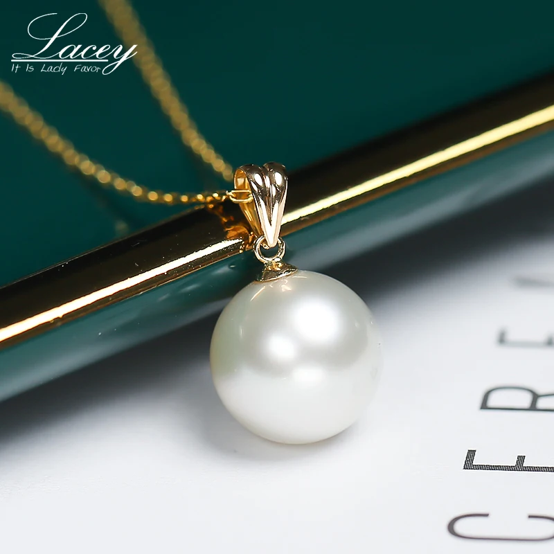 Real Original White Pearl Pendant For Women,Natural Freshwtaer Pearl 18k Yellow Gold Chain Necklace Jewelry Wife Mother Gift