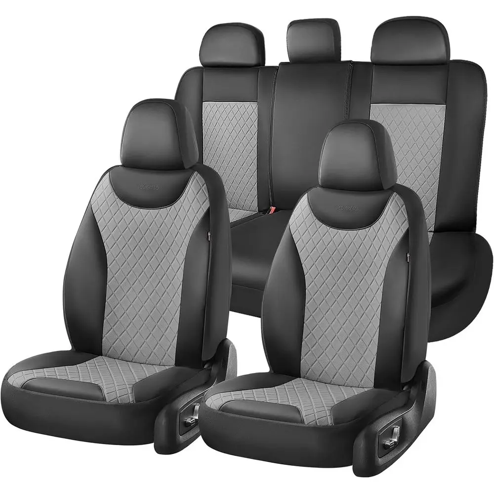 Universal 5-Seat Car Seat Covers, Leather-Like Waterproof Protection, Suitable for Sedans, SUVs, Trucks, Black and Gray Options