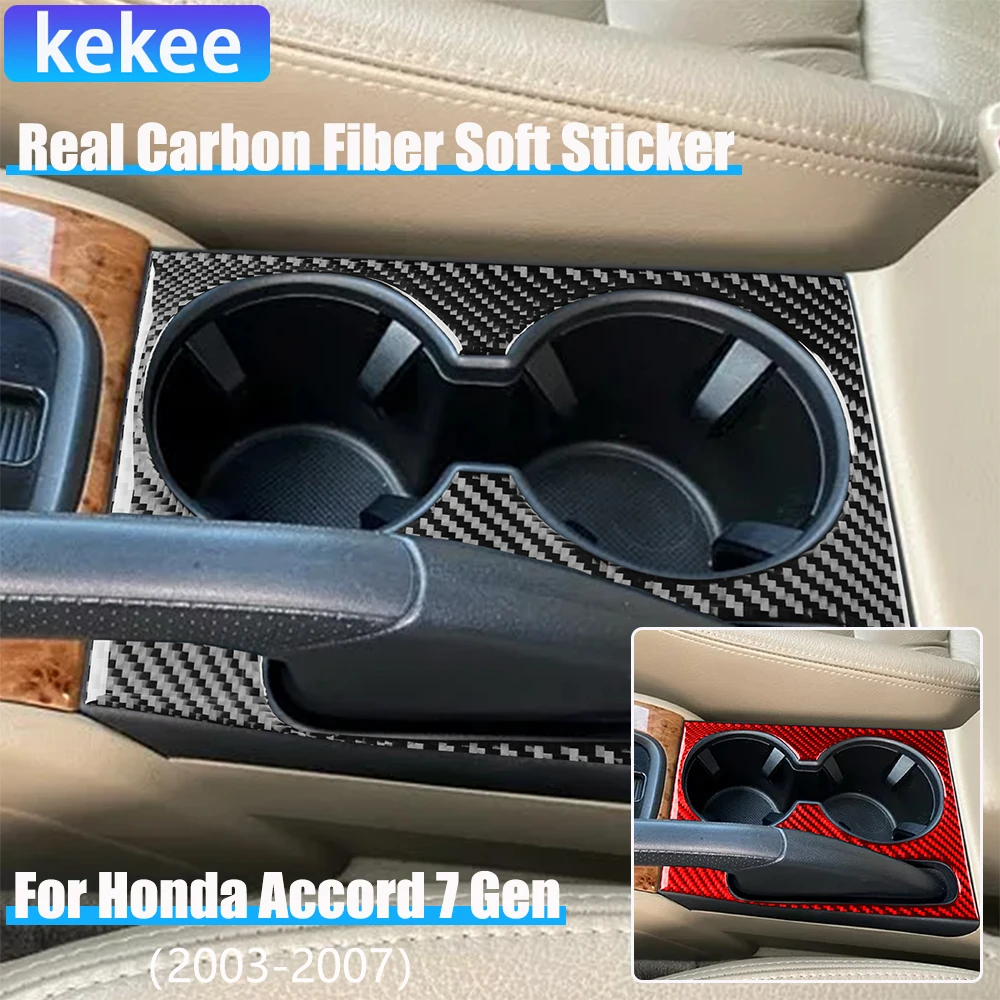 

Real Carbon Fiber Car Accessories Center Cup Holder Panel Cover Soft Sticker For Honda Accord 7th Gen 2003 2004 2005 2006 2007