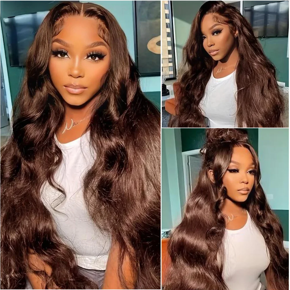 Peluca Frontal de encaje marrón Chocolate 13x6 13x4 HD, pelucas de cabello humano 100% ondulado, pelucas de cabello humano marrón brasileño prearrancado, pelucas de colores