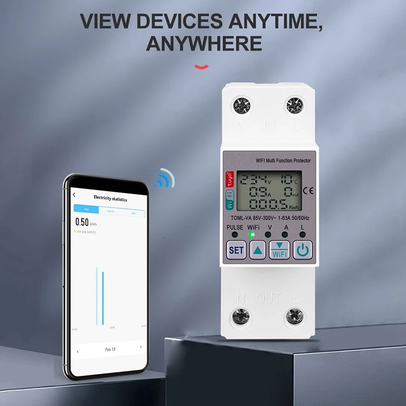 Tuya 63a 110V 220V Wifi Energiemeter Kwh Meetschakelaar Timing Functie Met Spanningsstroom En Lekkage Bescherming Gemakkelijk Te Gebruiken