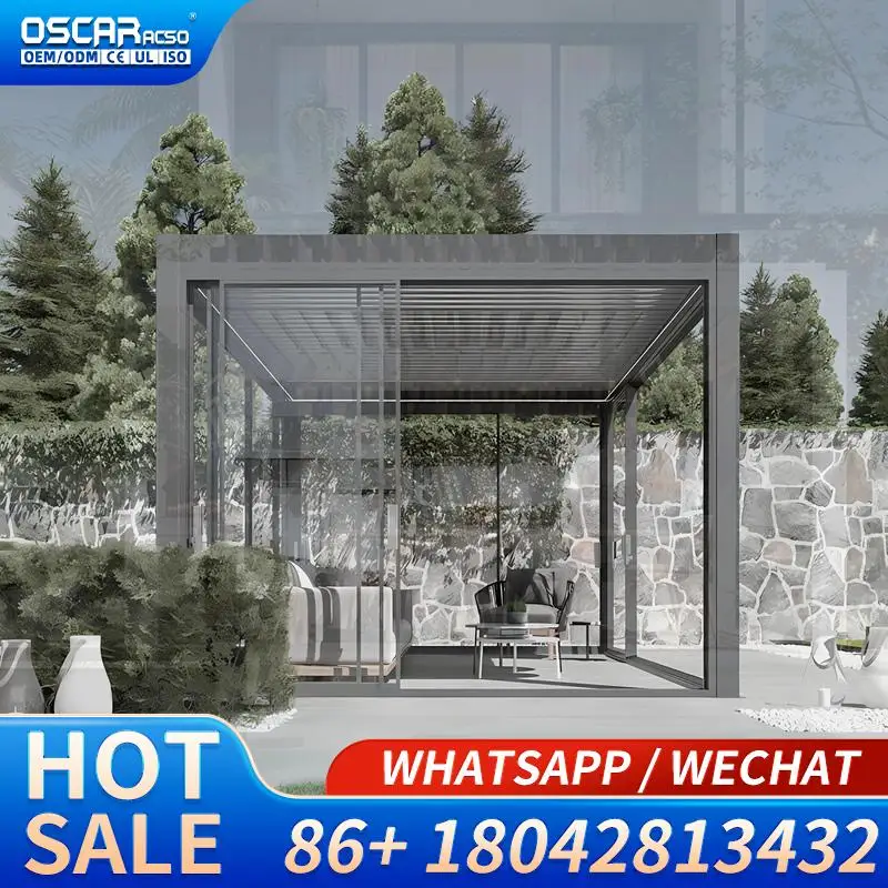 Adjustable 6m X 4m Wall Mounted Aluminium Frame Powder Coated Outdoor Bioclimatic  with Pressure Treated Wood Pergola