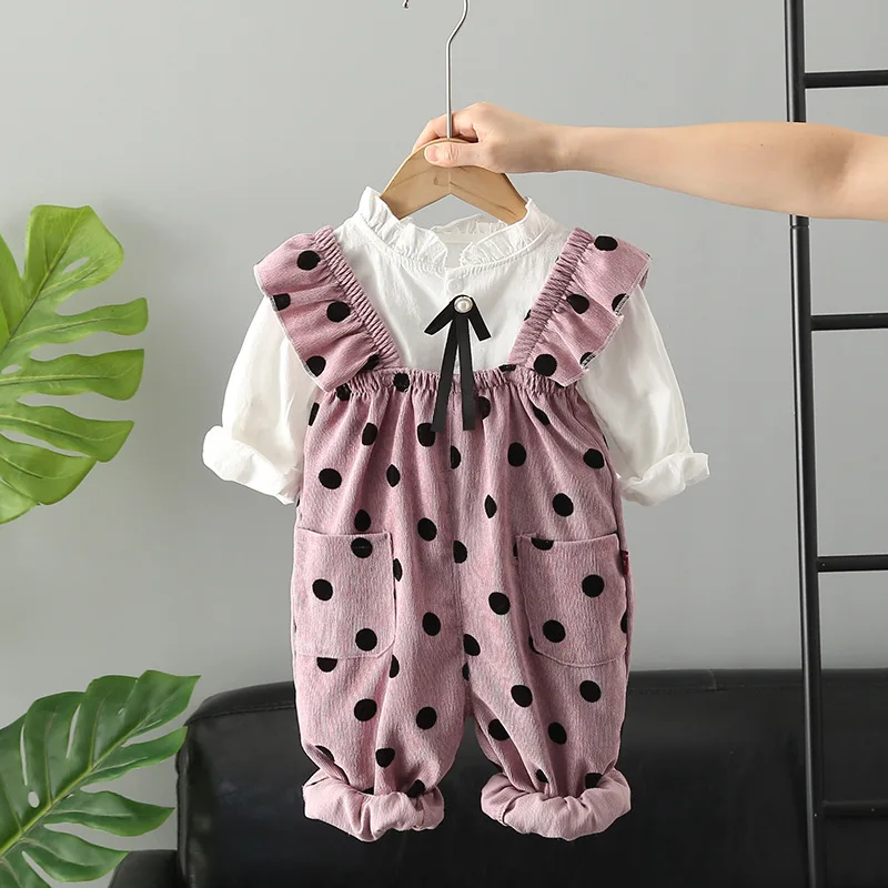 Newborn Baby Girl Clothes Outfits Sets Polka Dot Overalls Shirt 2pcs Suit for Girls Baby Clothing 1st Birthday Sets Kids Costume