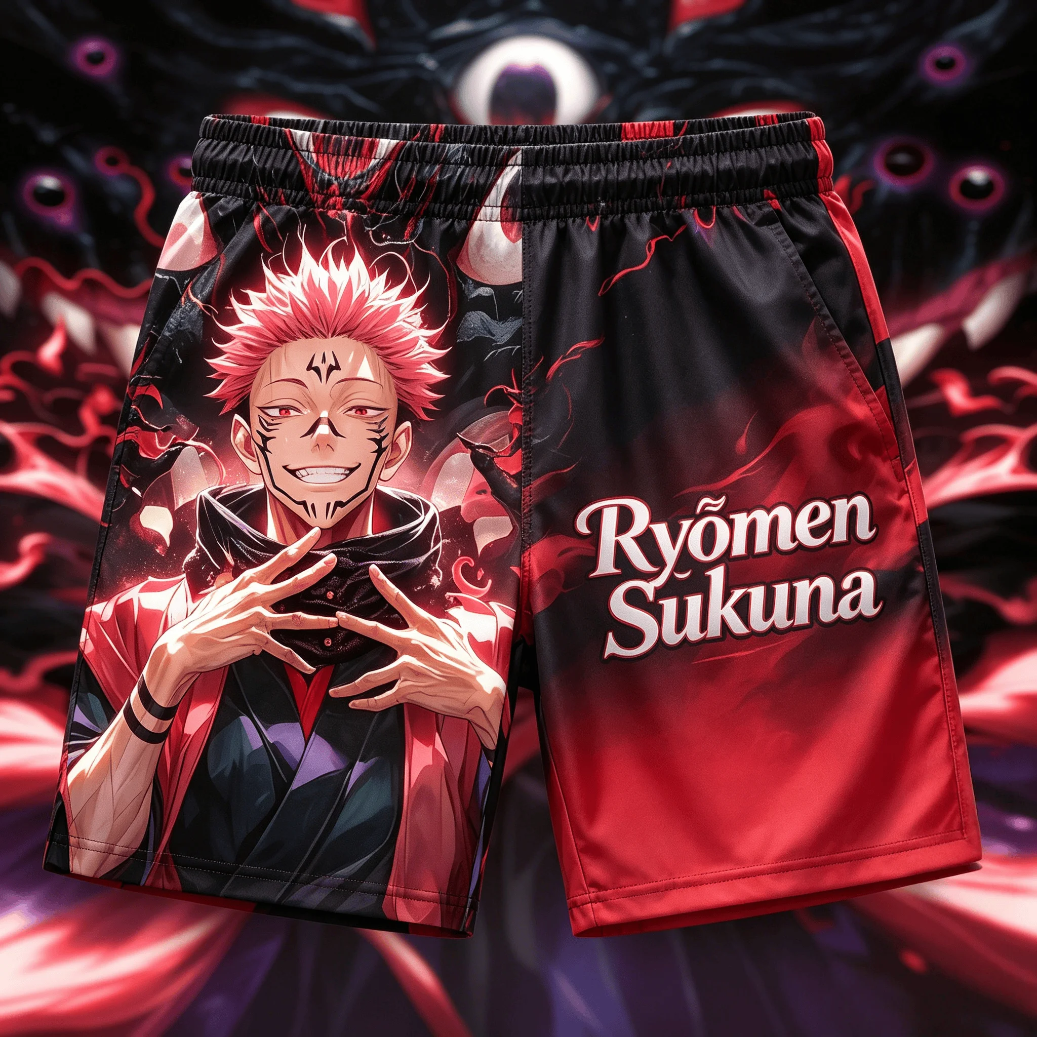 2026 Summer Jujutsu Kaisen Ryomen Sukuna Quick Dry Gym Shorts, Men's Unisex Anime Print Running Sports Board Casual Shorts