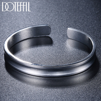 DOTEFFIL 8mm Smooth Adjustable Bangle Bracelet 925 Sterling Silver For Woman Man Fashion Wedding Engagement Party Jewelry