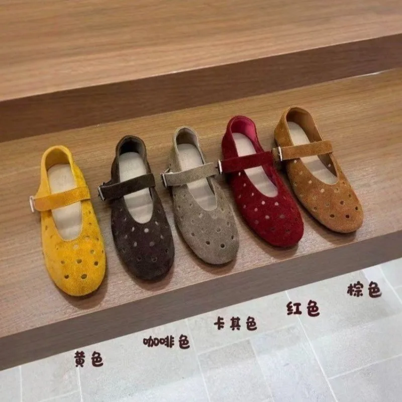 2026 European and American Spring New Women's Ballet Flats with Fishnet Hollow Mary Jane Shoes