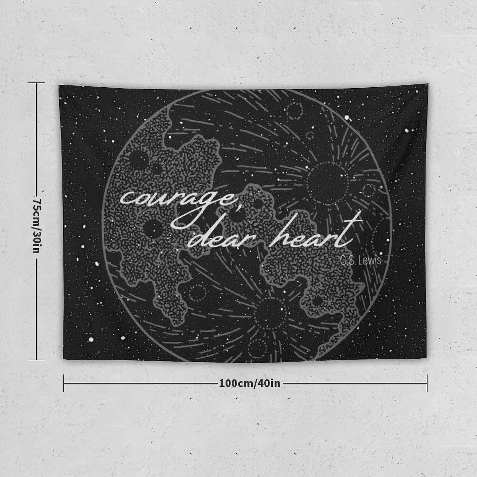 courage, dear heart- C.S. Lewis quote in starry night with moon illustration Tapestry Wall Decoration Tapestry