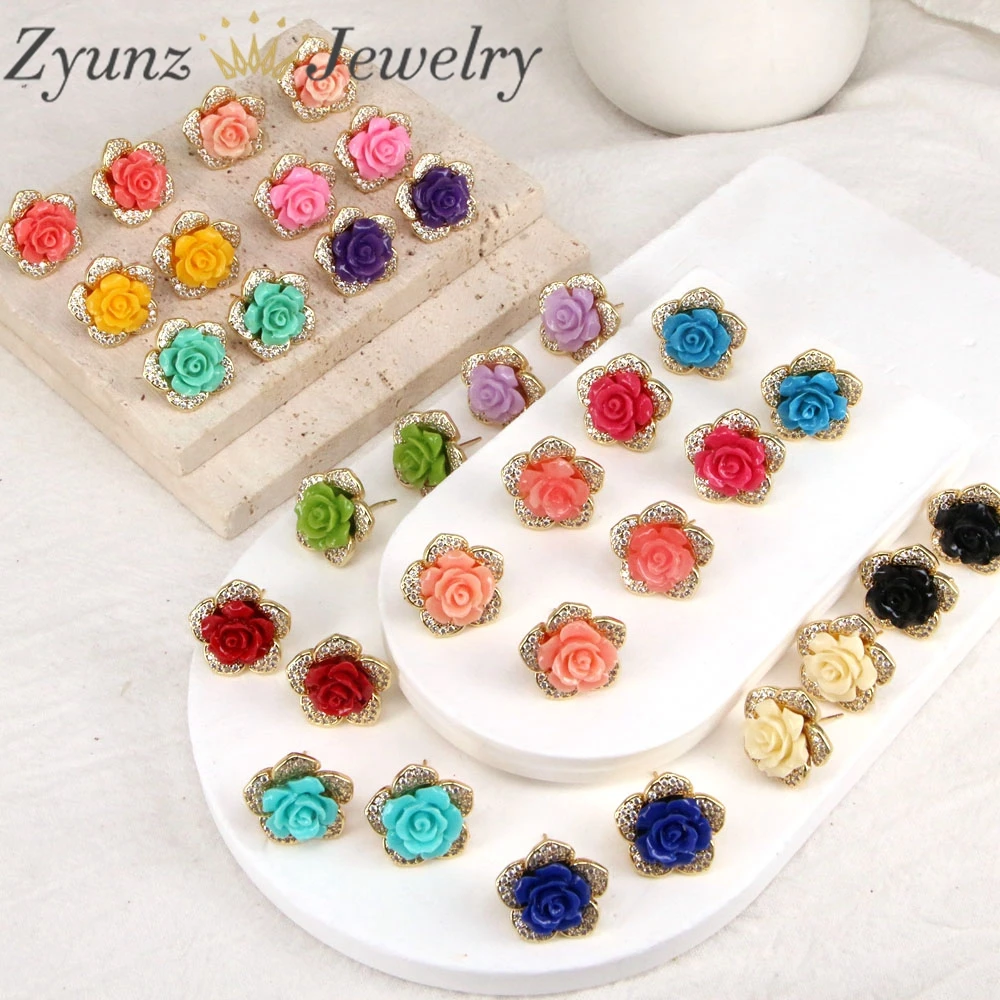 

10 Pairs, New Arrival Resin Flower Shape Stud Earrings Dainty Flower Jewelry Fashion Women Girl Ear Accessories