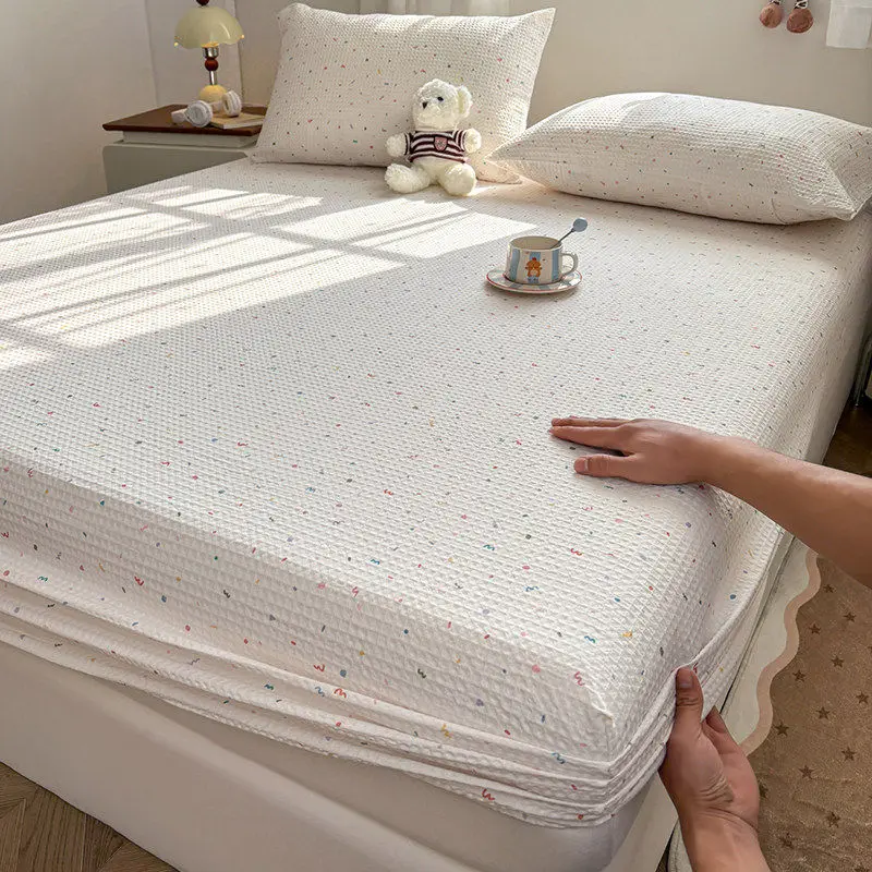 

Новая хлопковая простыня с принтом, вафельная, для студенческого общежития, цельная, полный комплект, защитный чехол для матраса, без наволочки.