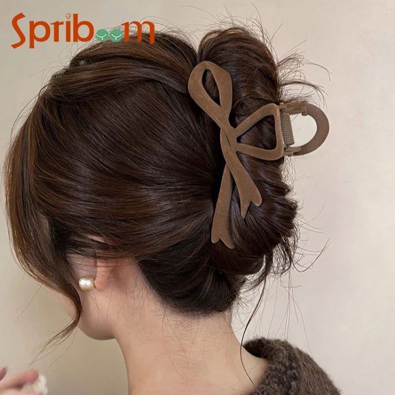 Velvet Bows Hair Claw Clip for Women Black Brown Hairpin Elegant Large Hair Clips Fashion Female Hair Accessories Girls Gift