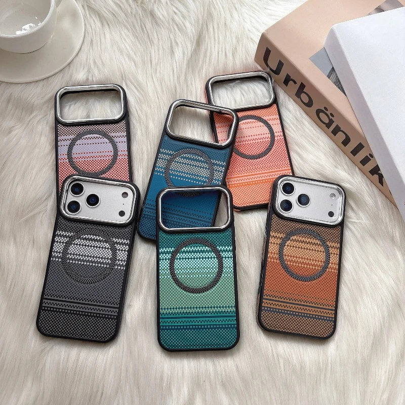 Magnetische Hülle mit Webmuster für MagSafe, für iPhone 17 16 15 14 13 12 Pro Max, stoßfeste Hartschale mit TPU-Leder, Handyhülle für Herren