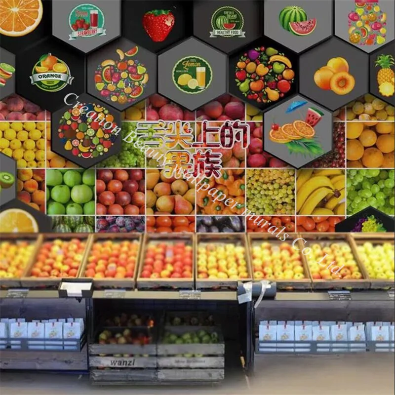 

Fruit Family on The Tip of The Tongue Theme Wallpaper for Fruit Shop Juice Bar Supermarket Industrial Decor Mural Wall Paper 3d