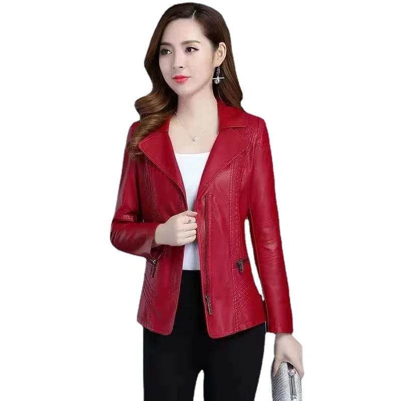 ZXRYXGS High End Premium Pu Leather Jackets Suit Collar Fashion Coat 2024 Spring Temperament Trend Coat Women Stylish Jacket