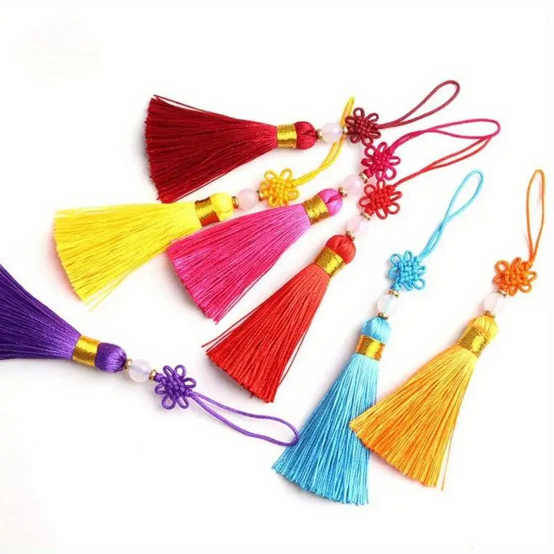 3/6Pcs/Lot Small Chinese Knot Mobile Phone Pendant Bookmark Fringe Antique Clothing Accessories