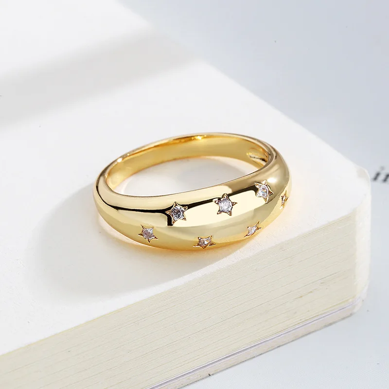 Crystal Star Chunky Ring For Women Vintage Trendy Gold Color Zirconia Finger Stacking Rings Punk Akcesoria Retro Biżuteria R446 — zdjęcie 6
