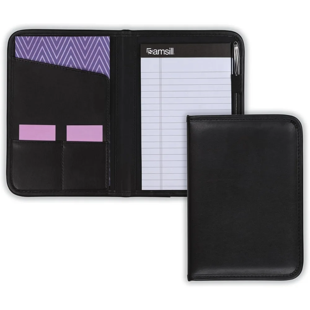 

Professional Padfolio, Faux-Leather Mini Portfolio, with 5 x 8 Writing Pad, Black