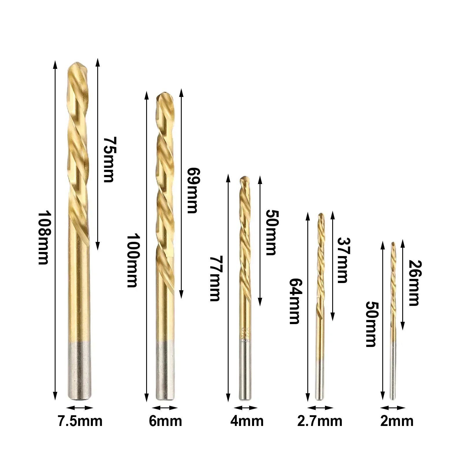 Left Hand Drill Bit 3.2/4.8/6.4/8.0/8.7mm Extractor Tools Gold HSS Screw Bolt Remover Convenient 5 Pieces/set Accessories