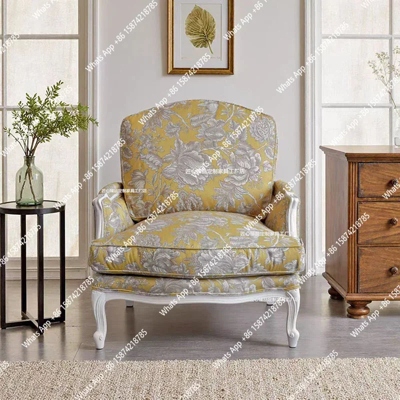 S American Retro Solid Wood Sofa Living Room Balcony Fabric Comfortable Leisure High Back Tiger Chair Double Armchair