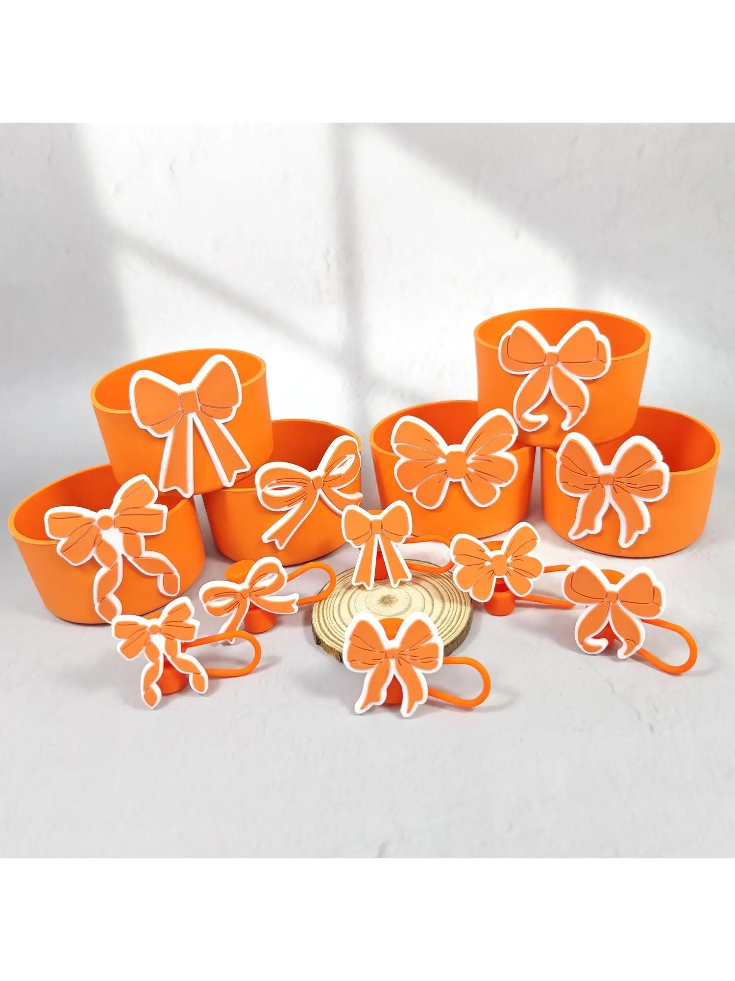 Orange Bow Decor Silicone Cup Boot Protective Anti-Collision Base Cover for Stanley Water Cups Hot Selling