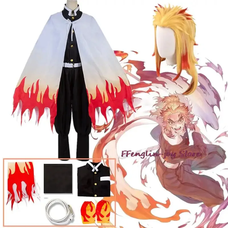 Kostum Cosplay Anime Rengoku Kyoujurou Seragam Kimono Pesta Anak-anak Dewasa Pakaian Pesta Natal Karnaval Halloween Gaun Hadiah