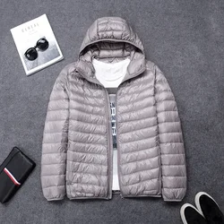 2024 New High-grade Men's White Duck Down Light Down Jacket Men's Short Hooded Men's Autumn Winter Lightweight Oversized Coat