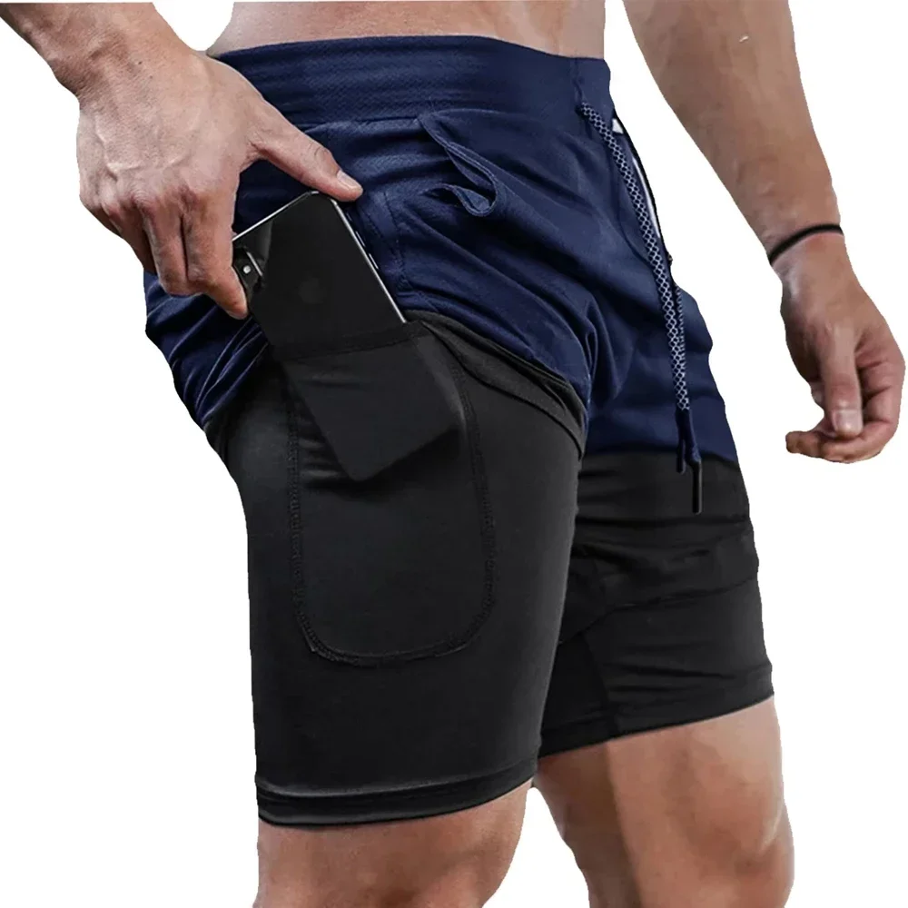 2 Pieces Men\'s Shorts 2In1 Quick Dry Compression Sports Training Jogging Shorts Summer Multiple Colors Outdoor Beach Short Pants