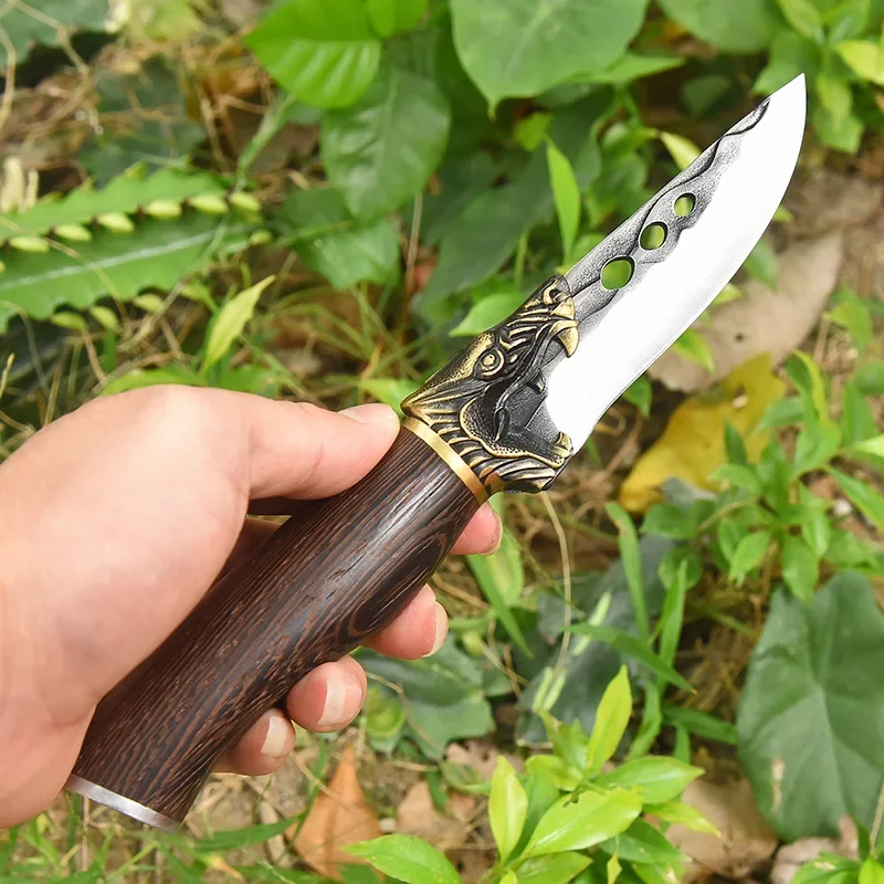 

Forged Stainless Steel Fixed Blade Knife Wooden Handle Outdoor Camping Hunting Knife Tactical Survival Tools With Leather Case