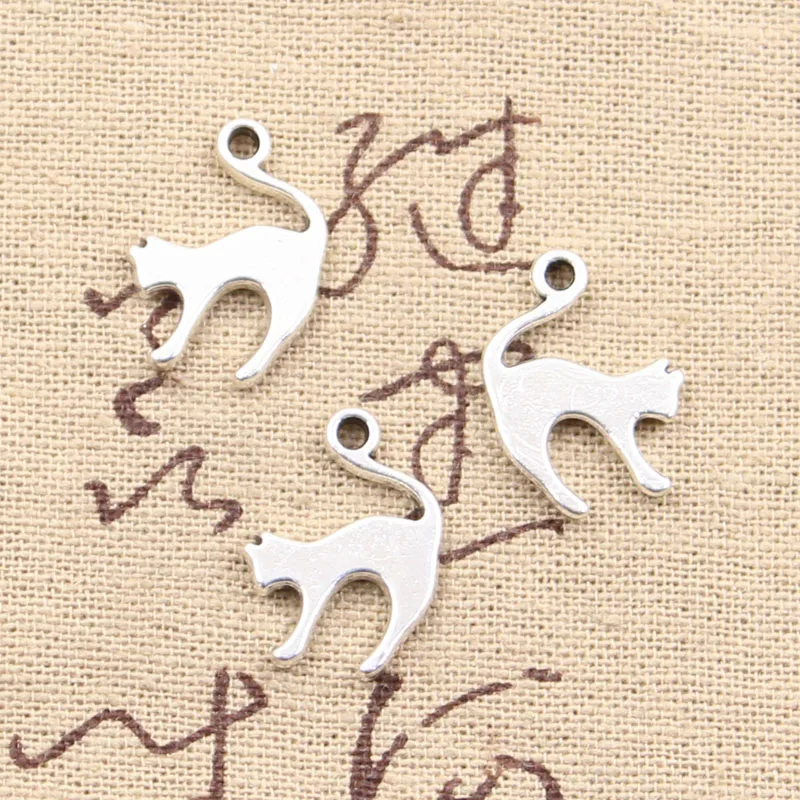 Pingentes de bronze prateado antigo para gato, 25 pingentes clássicos cor de prata 19x14mm faça você mesmo joias prateadas de bronze tibetano feitas à mão