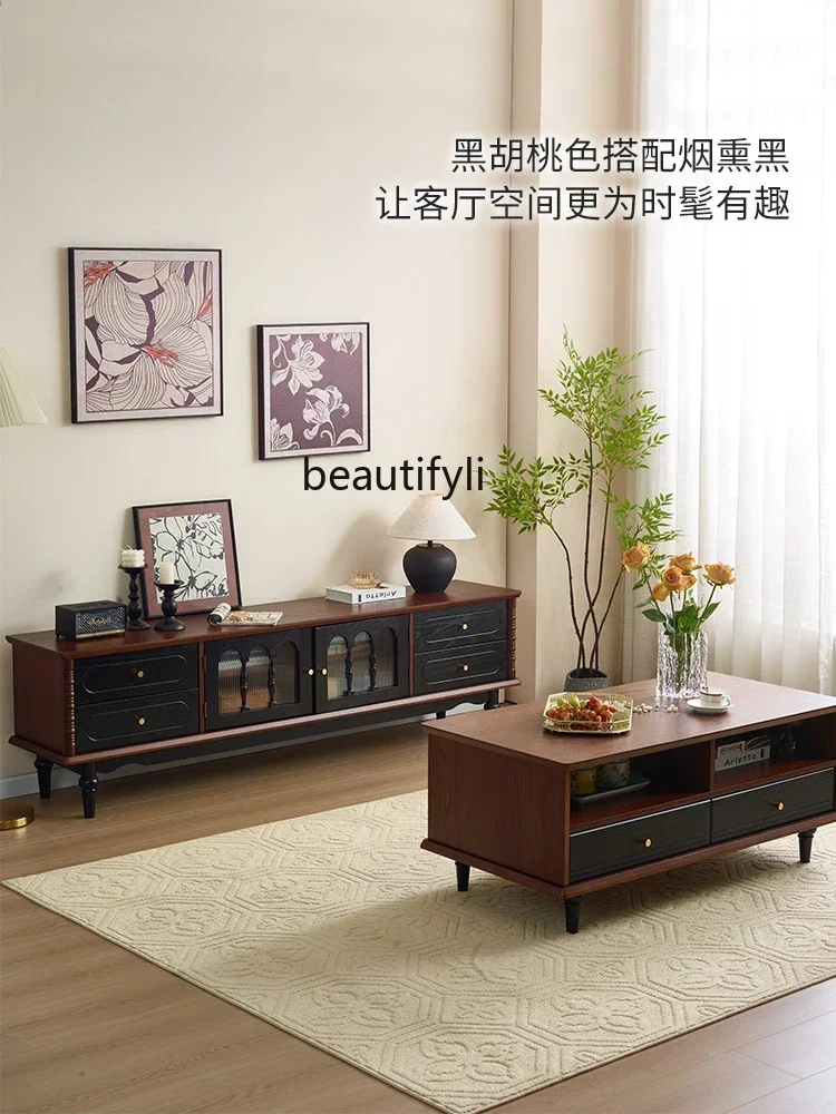 

ss25 French retro solid wood TV cabinet storage locker antique floor TV cabinet, living room home