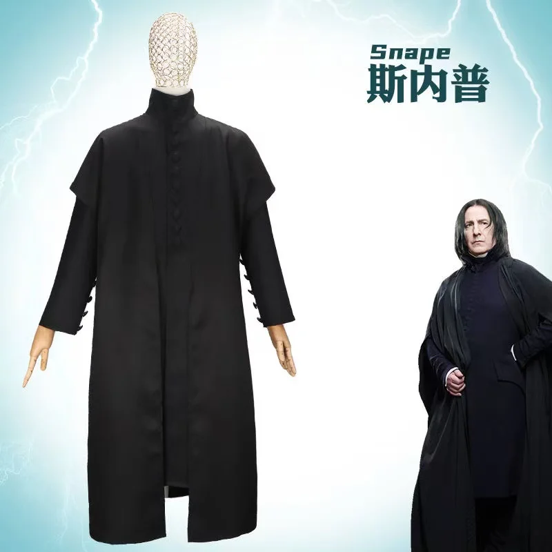 Professor Severus Snape Cosplay Costume Hogwartes School Black Cloak Shirts Suits Adults Robe Magic Wand Carnival Party Uniforms