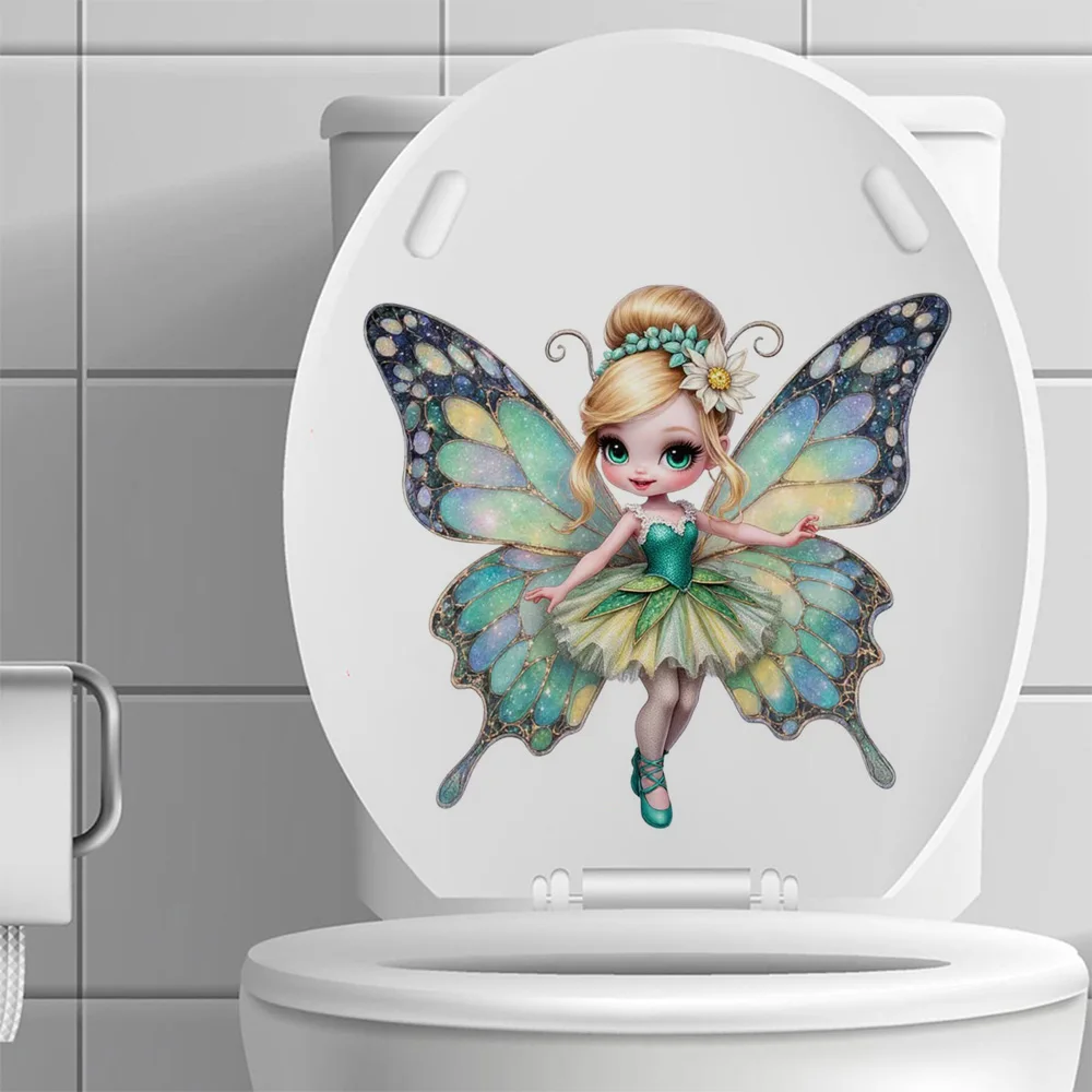

Cute Girl With Large Rainbow Butterfly Wings Self-Adhesive Stickers, Bedroom Entryway Living Room Porch Home Decoration