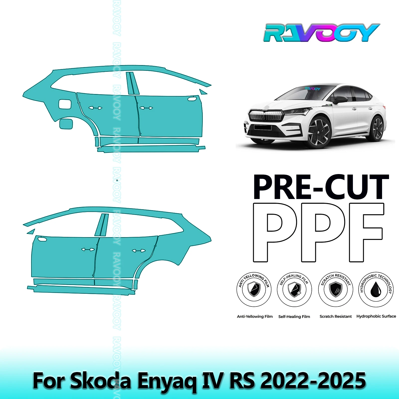 

For Skoda Enyaq IV RS 2022-2025 8.5mil Clear Matte Pre-Cut PPF Door & A/B Pillar Kit TPU Paint Protection Film Set