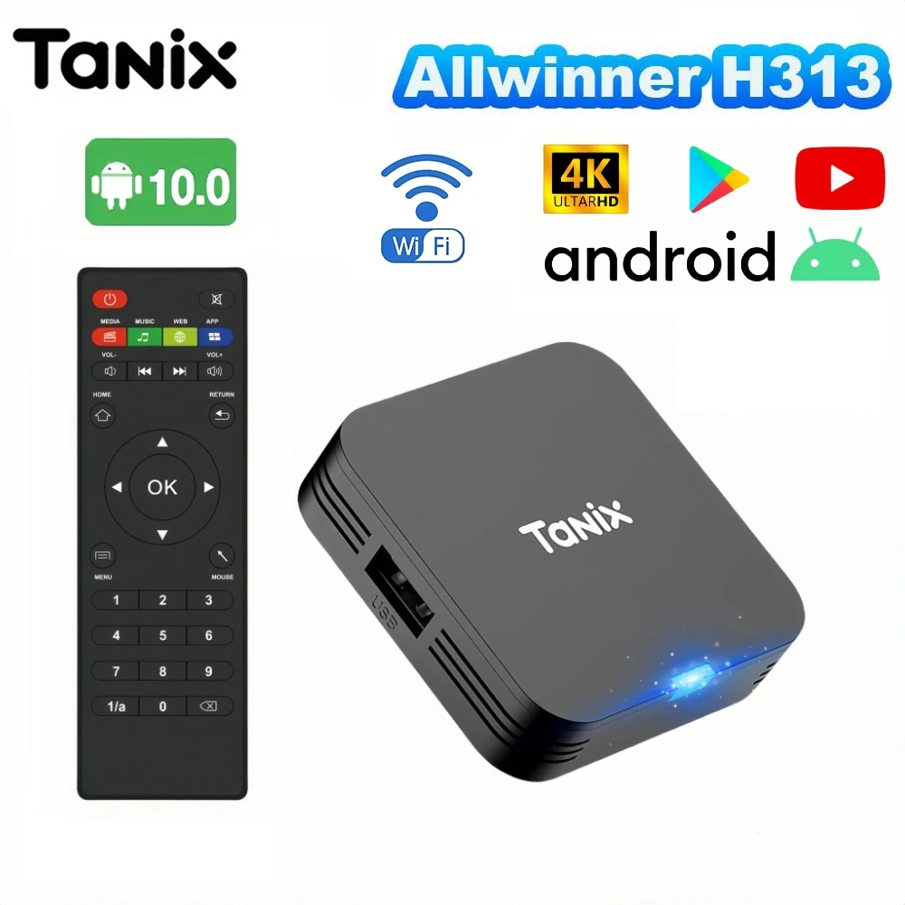 Smart TV Box TX1 Android10.0 2.4G Wifi 4K AllwinnerH313 Quad-Core 64bit Cortex A53 YouTube Google Streaming Media Player