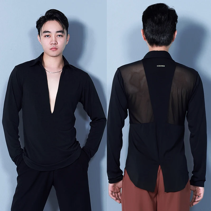 

Loose Latin Dance Tops Men Ballroom Dance Clothes Rumba Cha Cha Dance Practice Tops Male Latin Competition Clothing