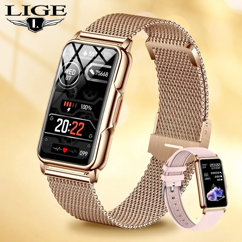 LIGE Montre Intelligente Femmes Plein Écran Tactile Bluetooth Appel IP67 Étanche Sport Fitness Tracker Smartwatch Femmes