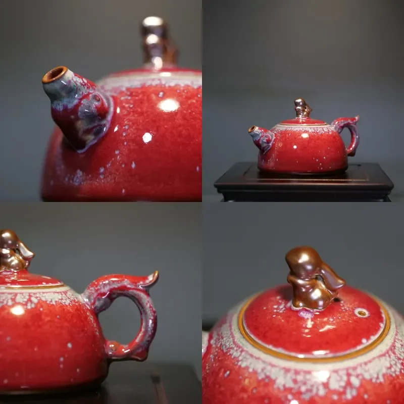 

【CHIMU HOME】 Handcrafted Jun Porcelain Red Rabbit Teapot Set for JUN&RU Ying Chun Hu Eco-Friendly Heat-Resisting 220ml Asian