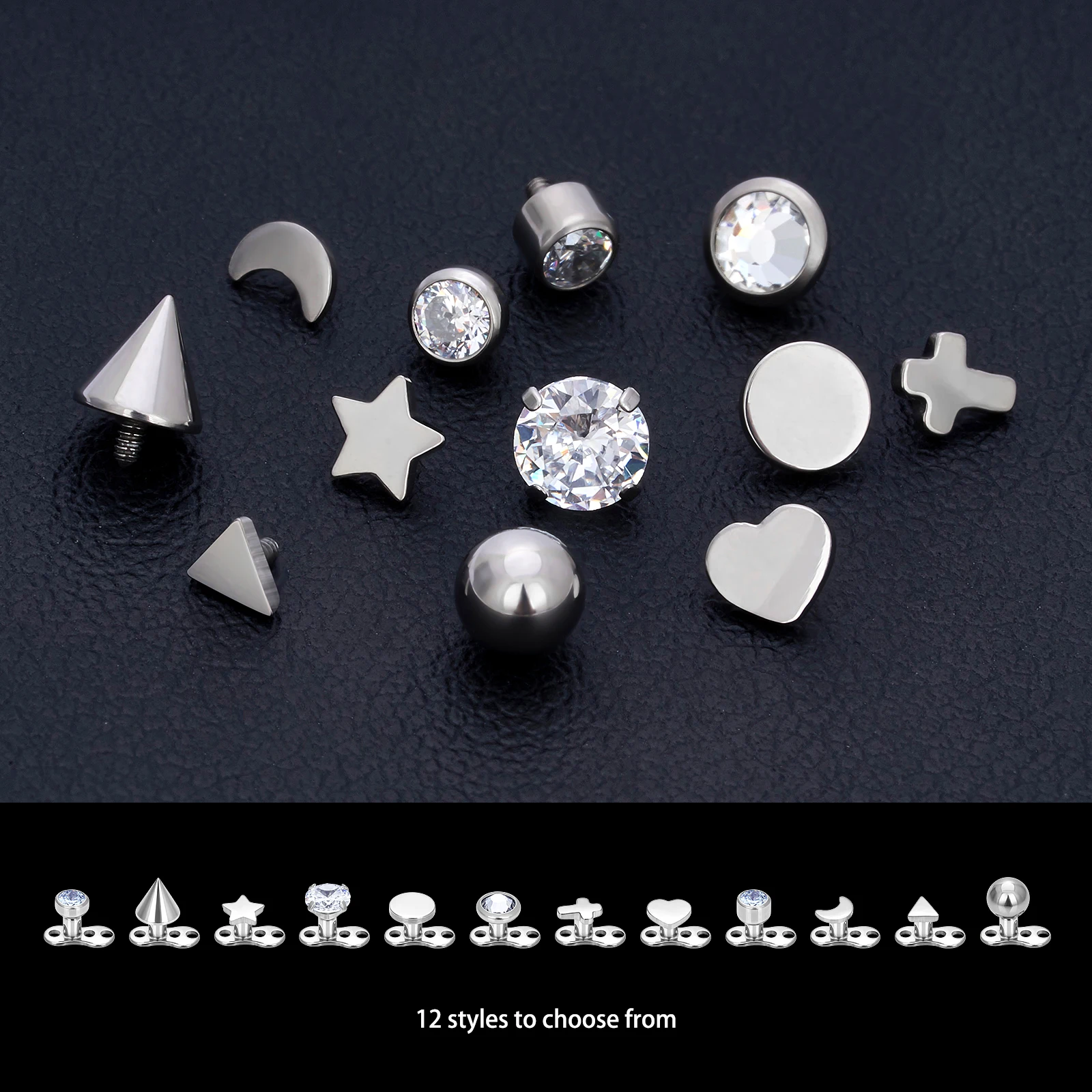 ASTM F136 Titanium Body Piercing 16G Dermal Anchor Top with CZ Stone Base Microdermal Rings Fashion Skin Diver Implants Jewelry