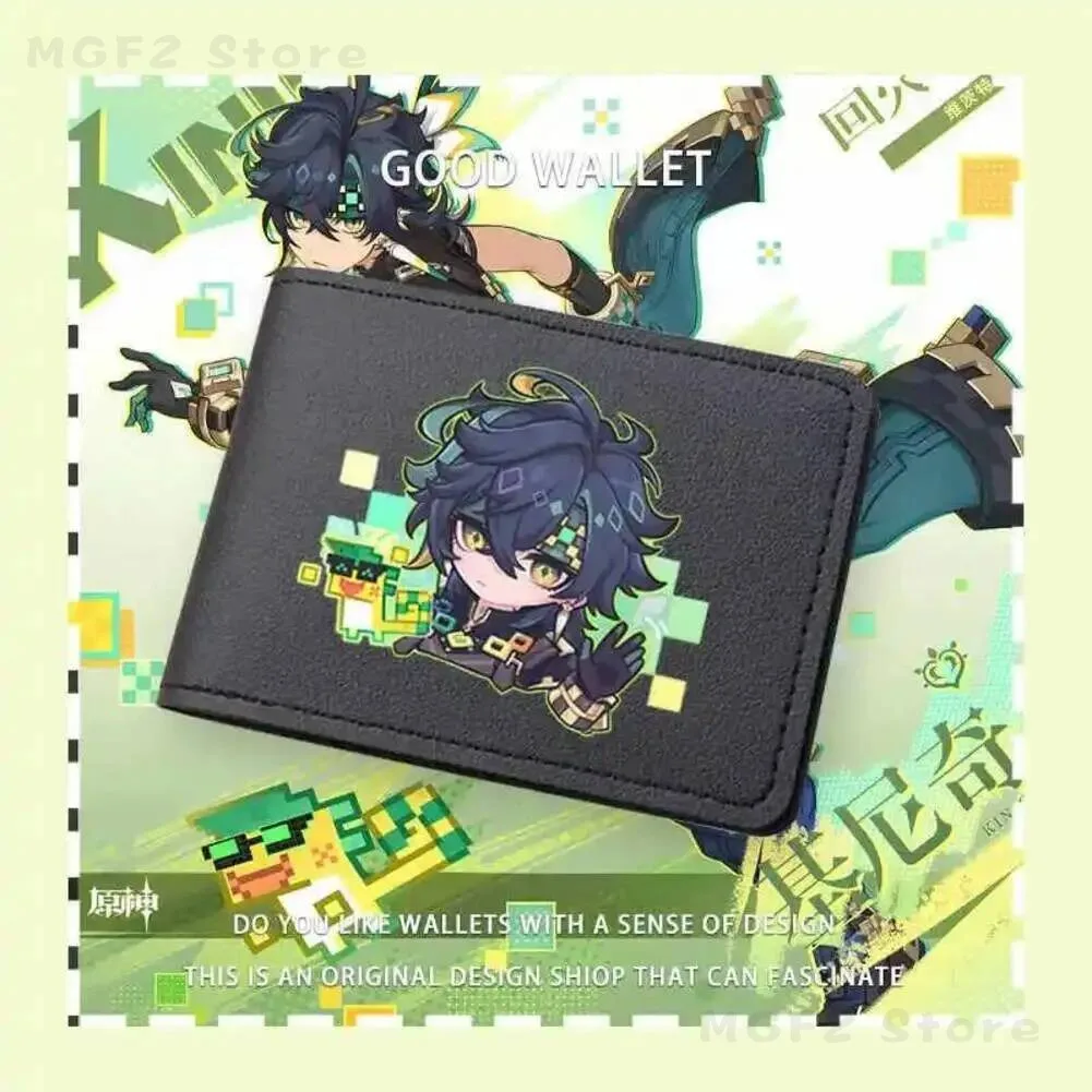 Monedero de Anime para Mujer, Tarjetero, Monedero de Cuero PU con Diseño de Genshin Impact Kinich, Cartera de Dibujos Animados Unisex, Monedero para Hombre, Regalo