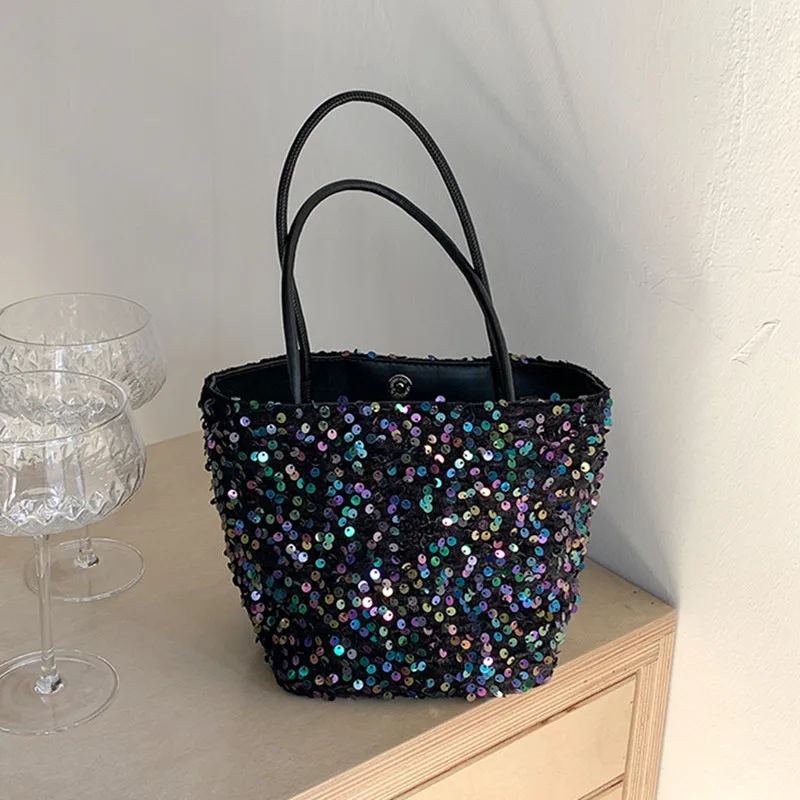 

2024 Luxury Tote New Sequined Handbag Chic Unique Design Bucket Bag Shing Basket Bag Shoulder Crossbody Bag