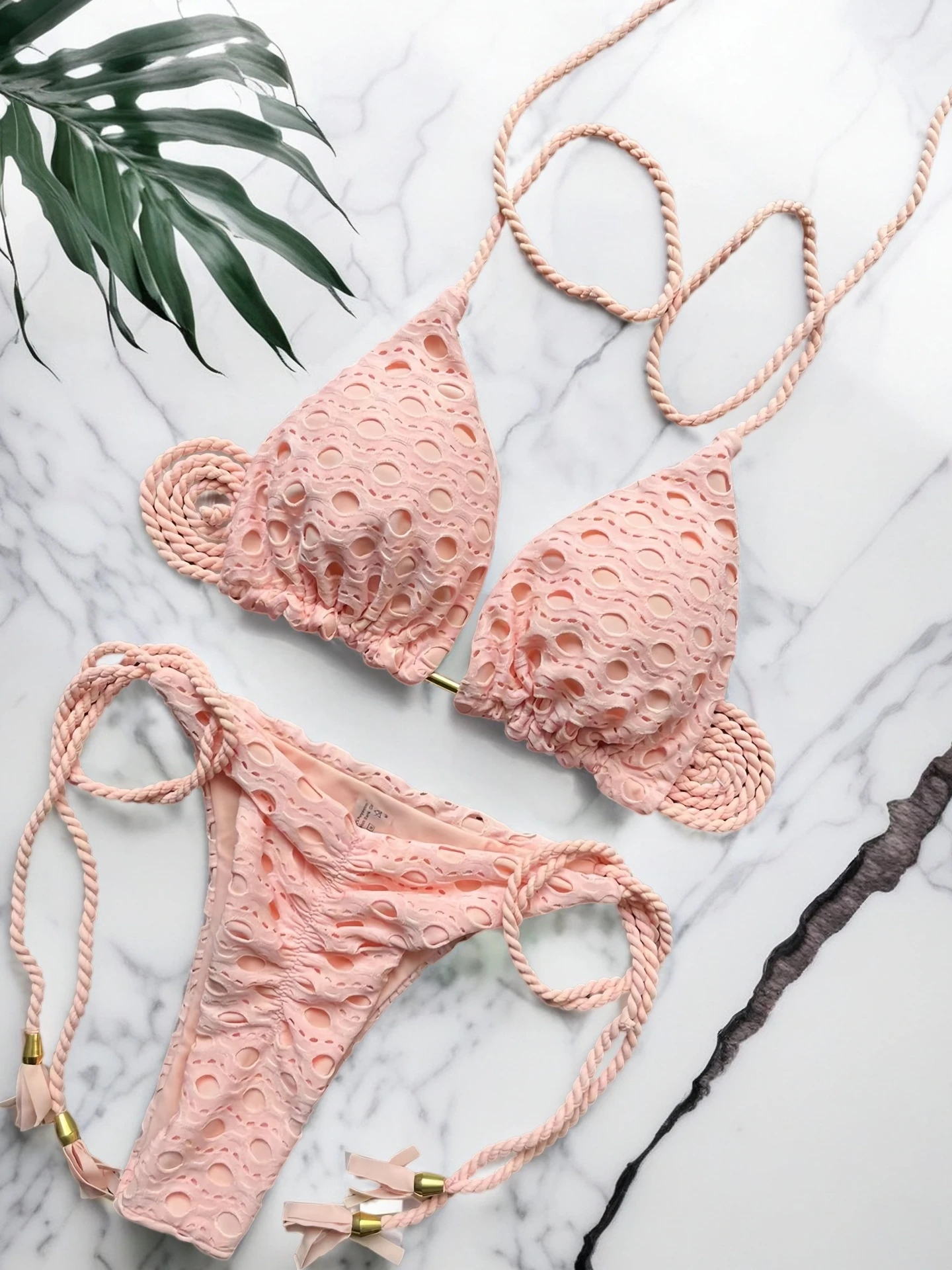 

Сексуальный однотонный купальник из двух частей с бретелями-кисточками, комплект бикини, раздельный пляжный купальник.