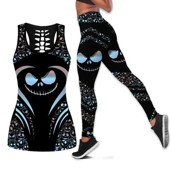 Disney Jack Skellington Hollow Vest and Womens Leggings Y2k Yoga Suit Fitness Leggings Sports Suit Tank Top Legging Yoga Set