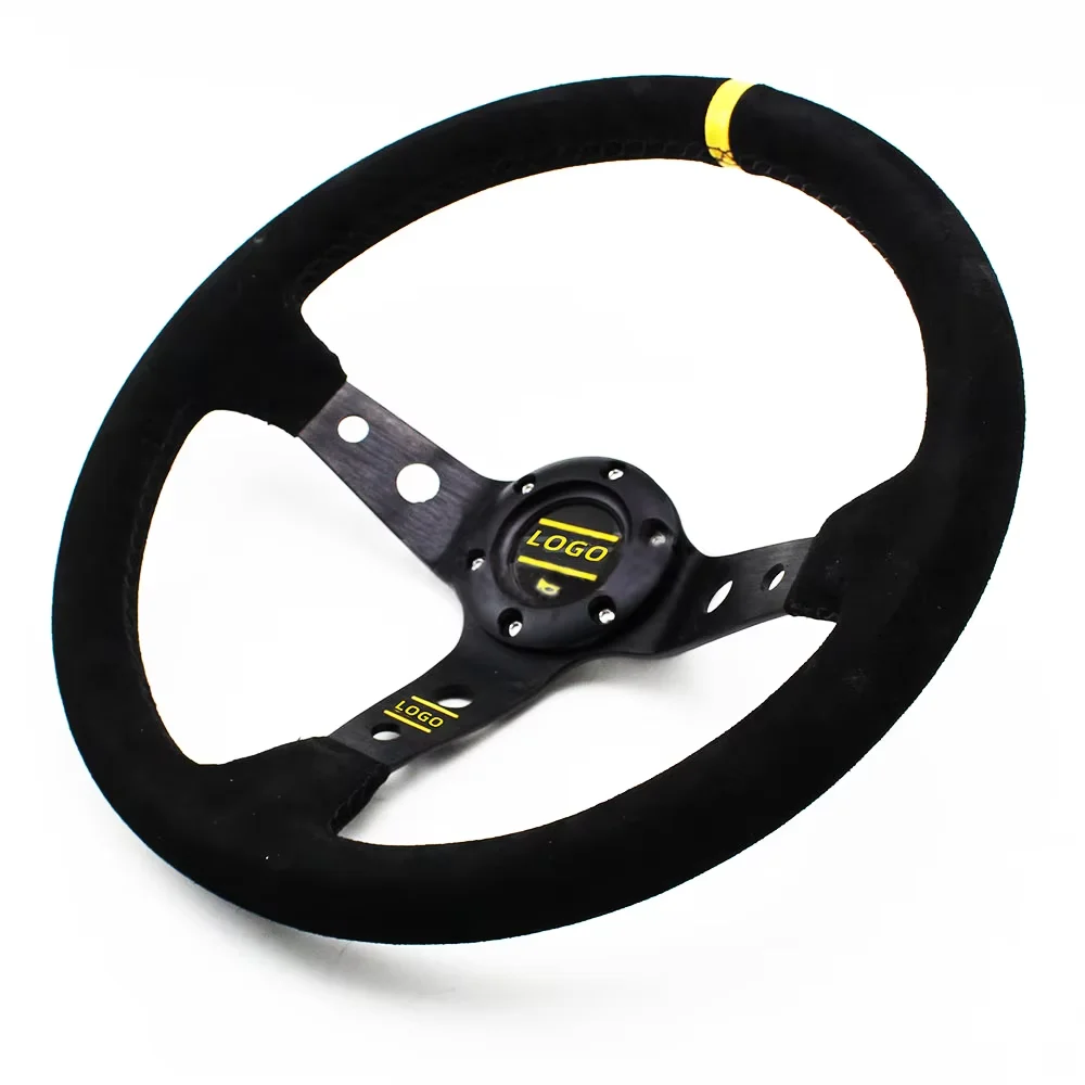 Hot ! Universal Suede Leather Car Steering Wheel Racing Sports Steering Wheel 350mm