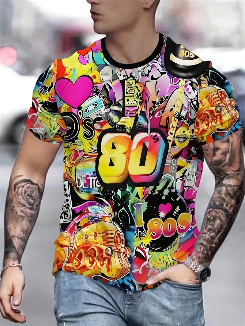 خمر 80s الجرافيك تي شيرت الرجال النساء الصيف ثلاثية الأبعاد مطبوعة عادية كم قصير تي شيرت الهيب هوب الشارع Harajuku المتضخم الاطفال تيز