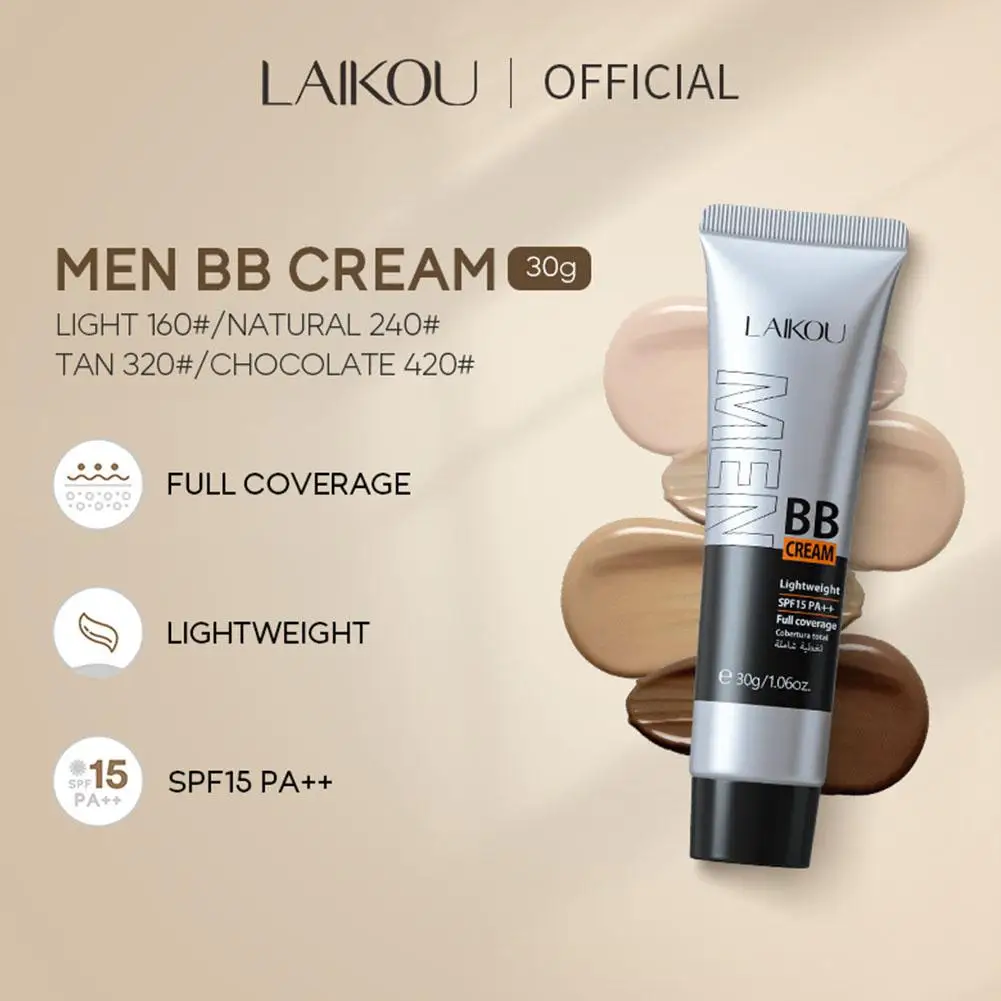 BB Cream For Men Full Coverage Facial Concealer Long Lasting Makeup Foundation Waterproof Men BB Liquid Foundation 30g