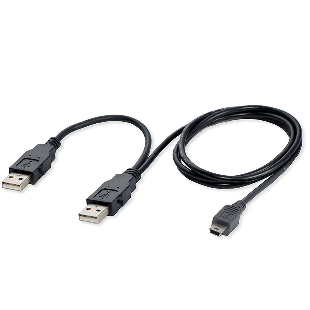 2 in 1 USB 2.0 Double A Type 2A Male to Mini 5 Pin Male Y Cable For 2.5