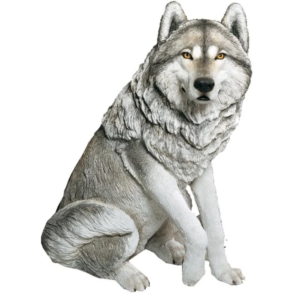 

A Large Life Sized Sculpture of A Grey Wolf, Vividly Depicting A Grey Wolf; Fearless and Wild, Meticulously Crafted Home Decor