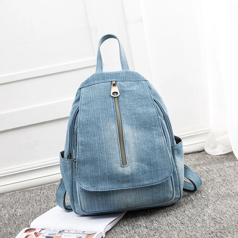 Annmouler Luxury Women Backpack Quality Daypack Large Capacity Denim Travel Rucksack Light Blue Student School Bag