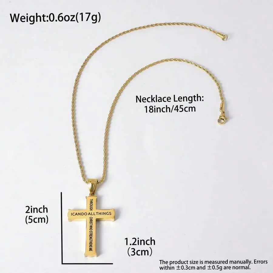 

Stainless Steel Gold Tone Cross Pendant Necklace With Inspirational Engraving Unisex Daily Wear
